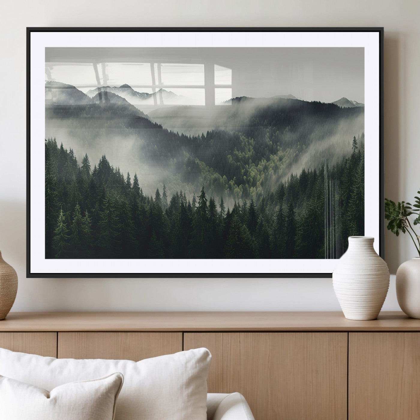 MGC-FP-36x24 - Misty Forest Canvas Print Wall Art Premium Canvas Print a Foggy and Serene Atmosphere