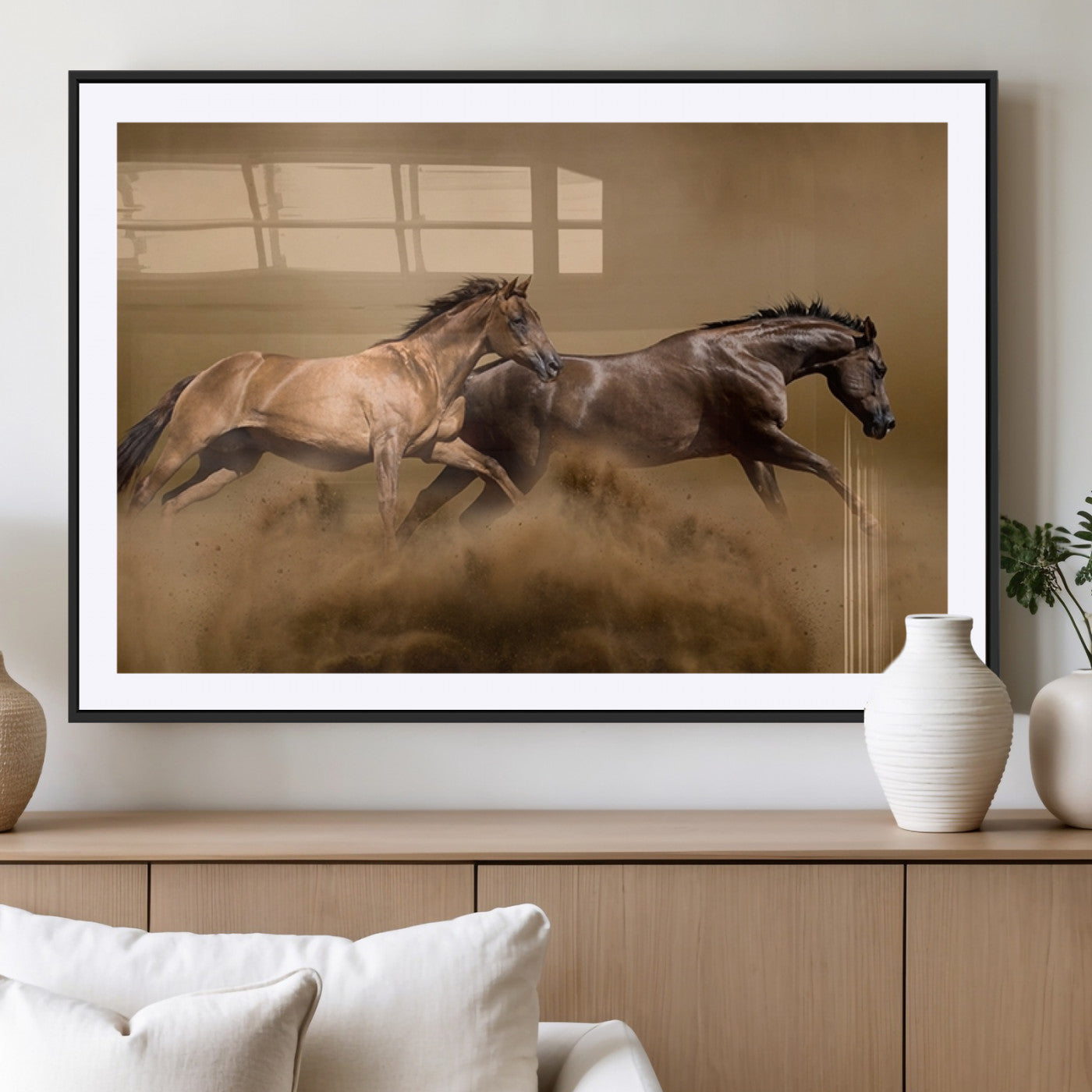 MGC-FP-36x24 - Large Wall Art Animal Canvas Print - Two Running Brown Horses
