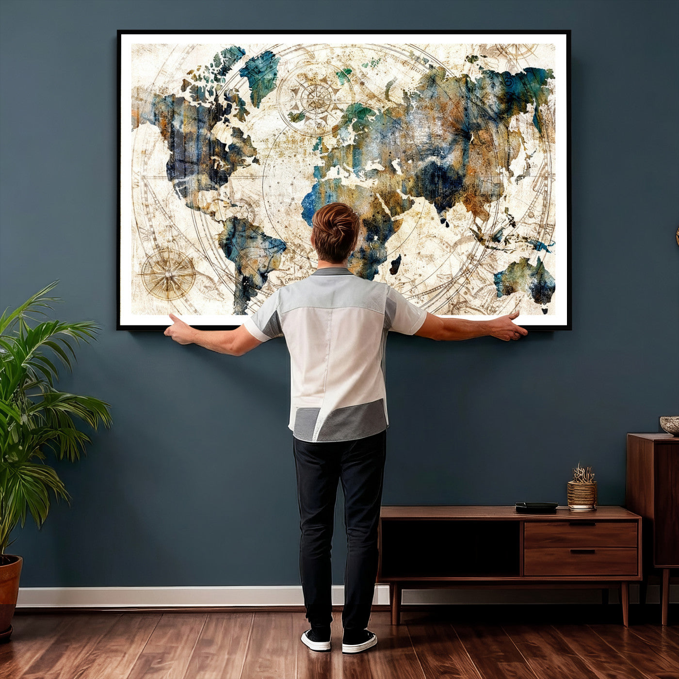 10554-MGV-CV-36X24 - Abstract World Map Art Print Canvas Print