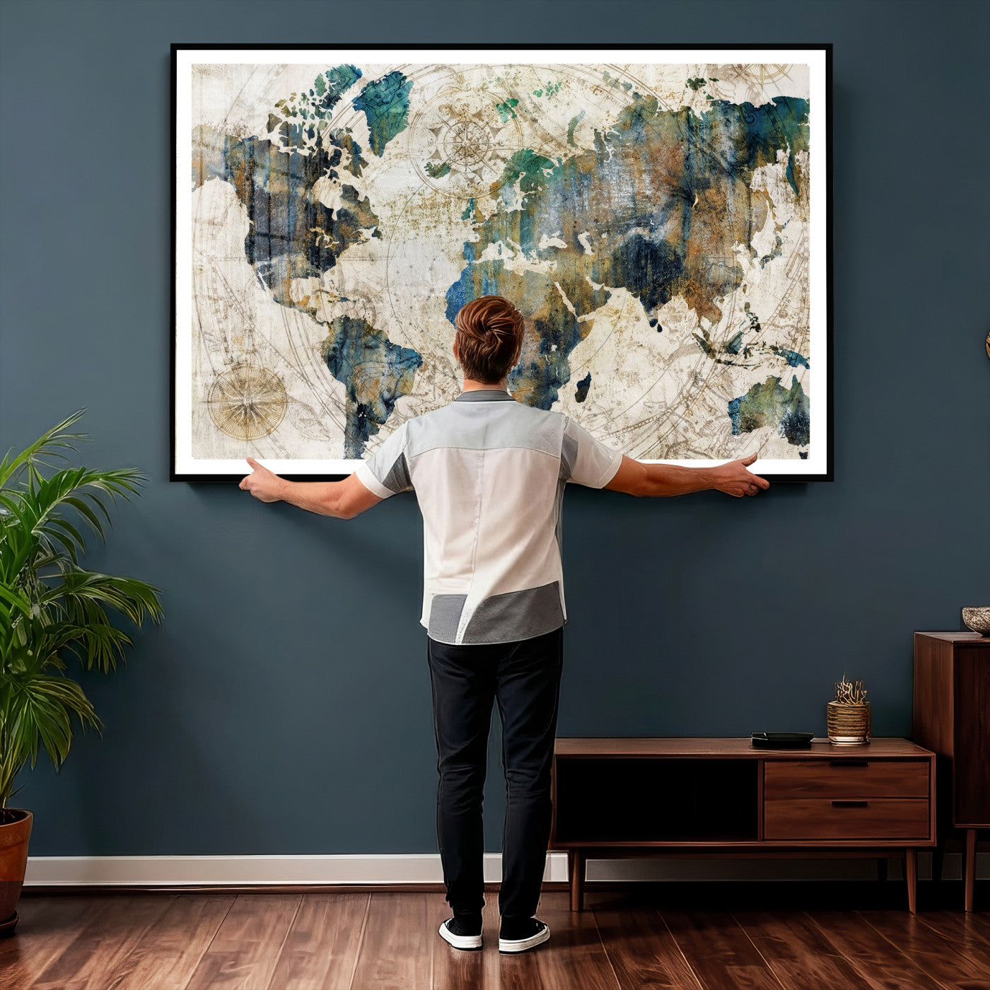 36972-MGV-CV-36X24 - Grunge Abstract World Map Art Print Canvas Print for Office Decor