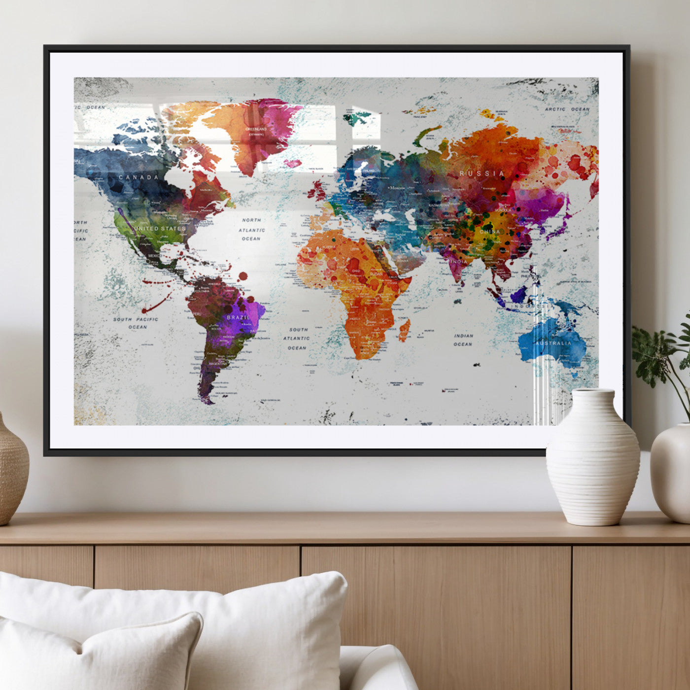 MGC-FP-36x24 - Push Pin World Map Canvas Print – Framed Wall Art for Couples to Track Their Travels – Anniversary