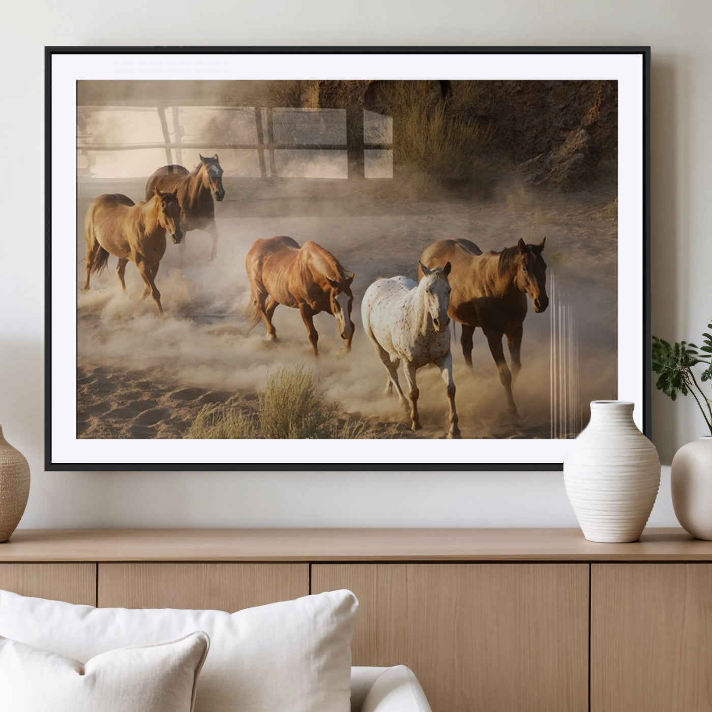 MGC-FP-36x24 - Large Wall Art 5 Horses Running on Sand Canvas Print
