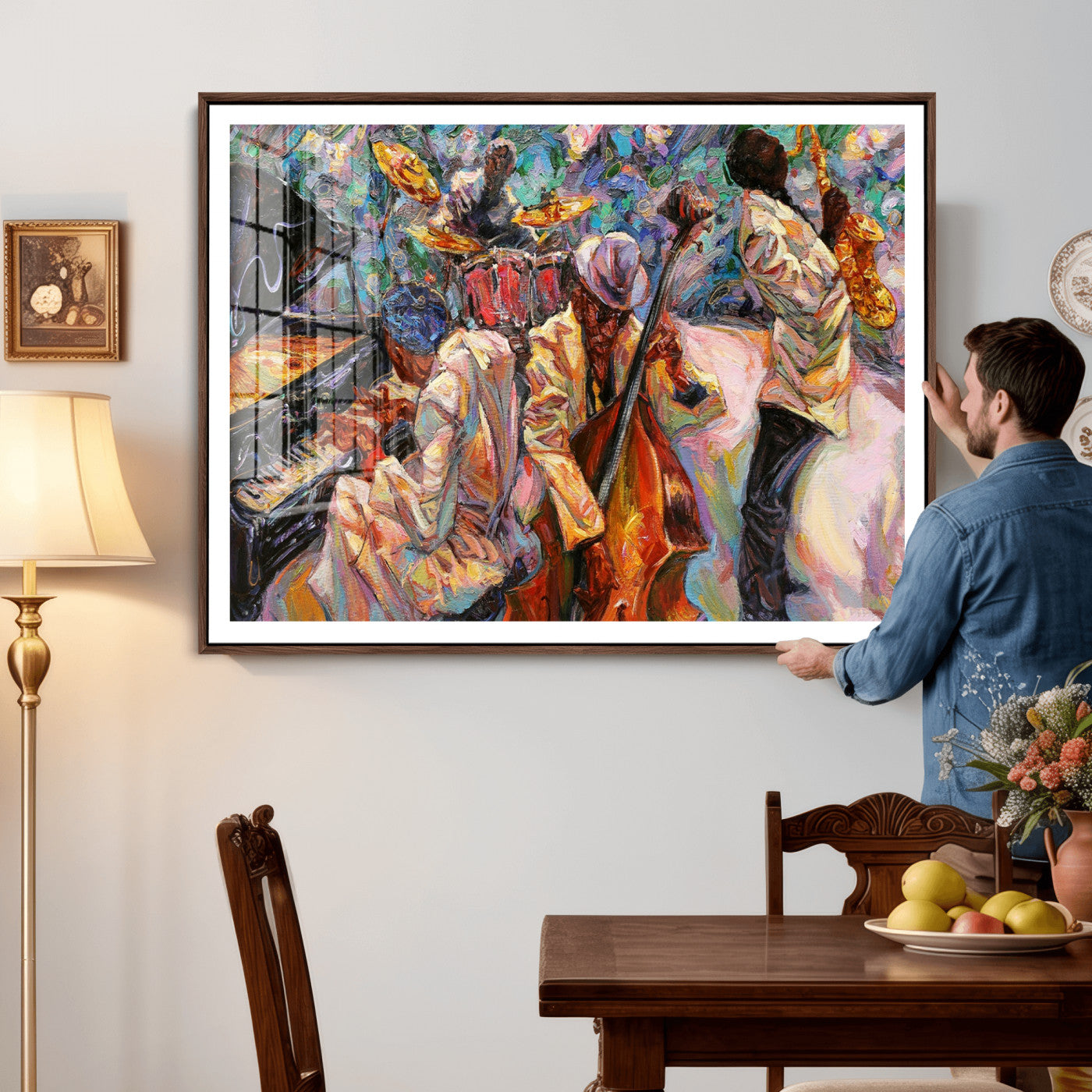 34929-MGV-CV-36X24 - African American Jazz Art Music Abstract Wall Art Painting Canvas Wall Art