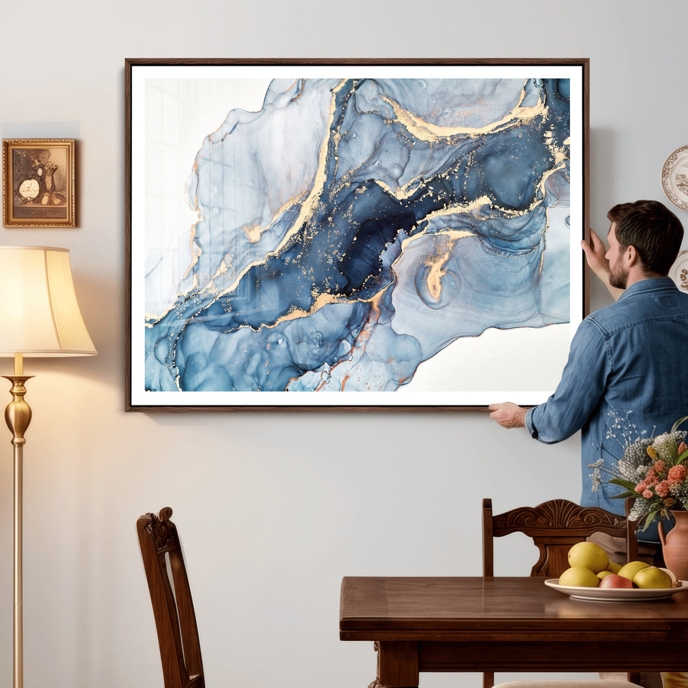 33782-MGV-CV-36X24 - Abstract Art Print - Blue Abstract Canvas Wall Art Print Abstract Art Fluid Effect Marble Wall Art