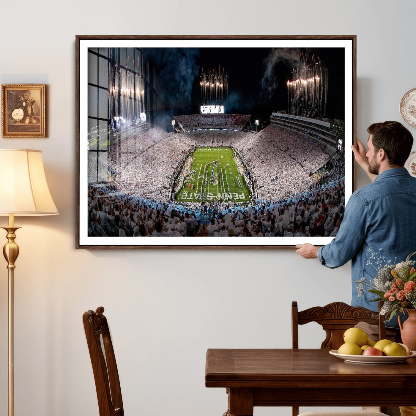 11391-MGV-CV-36X24 - Penn State Football Wall Art Canvas Print – Framed Stadium Game Day Sports Team Spirit Artwork for Home, Office
