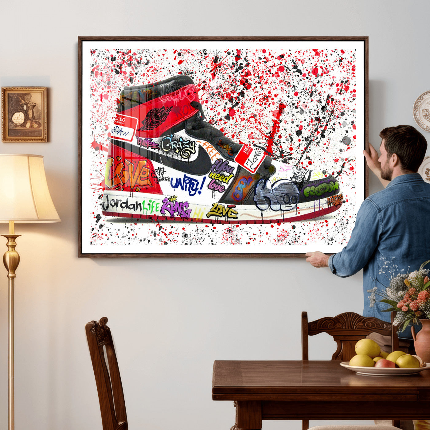 38836-MGV-CV-36X24 - Jordan Shoes Graffiti Wall Art Canvas Print- Jordan Graffiti Canvas Wall Art - Framed Perfect for