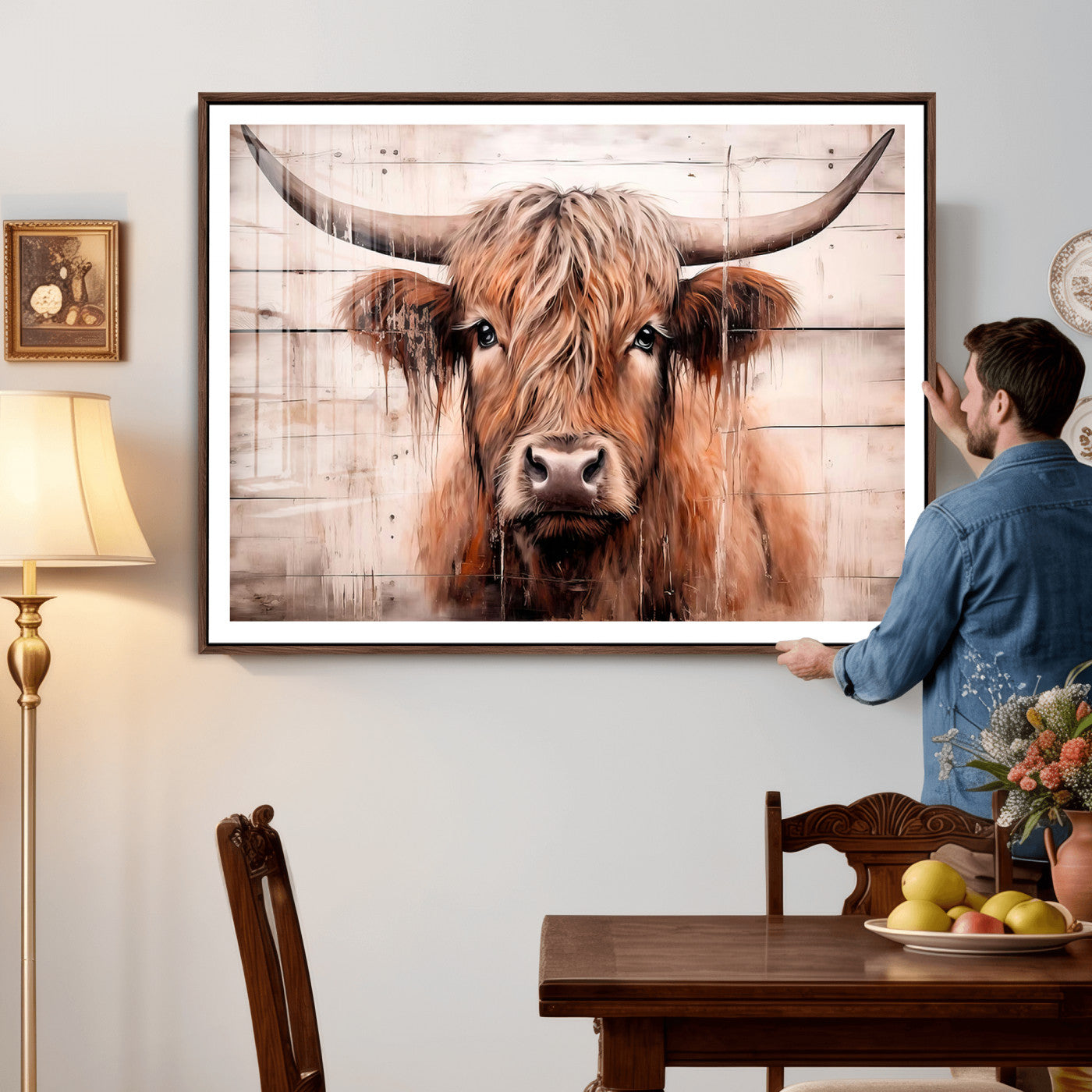 93730-MGV-CV-36X24 - Vintage Scottish Highland Cow Cattle Art Print Farmhouse Wall Art Canvas Print