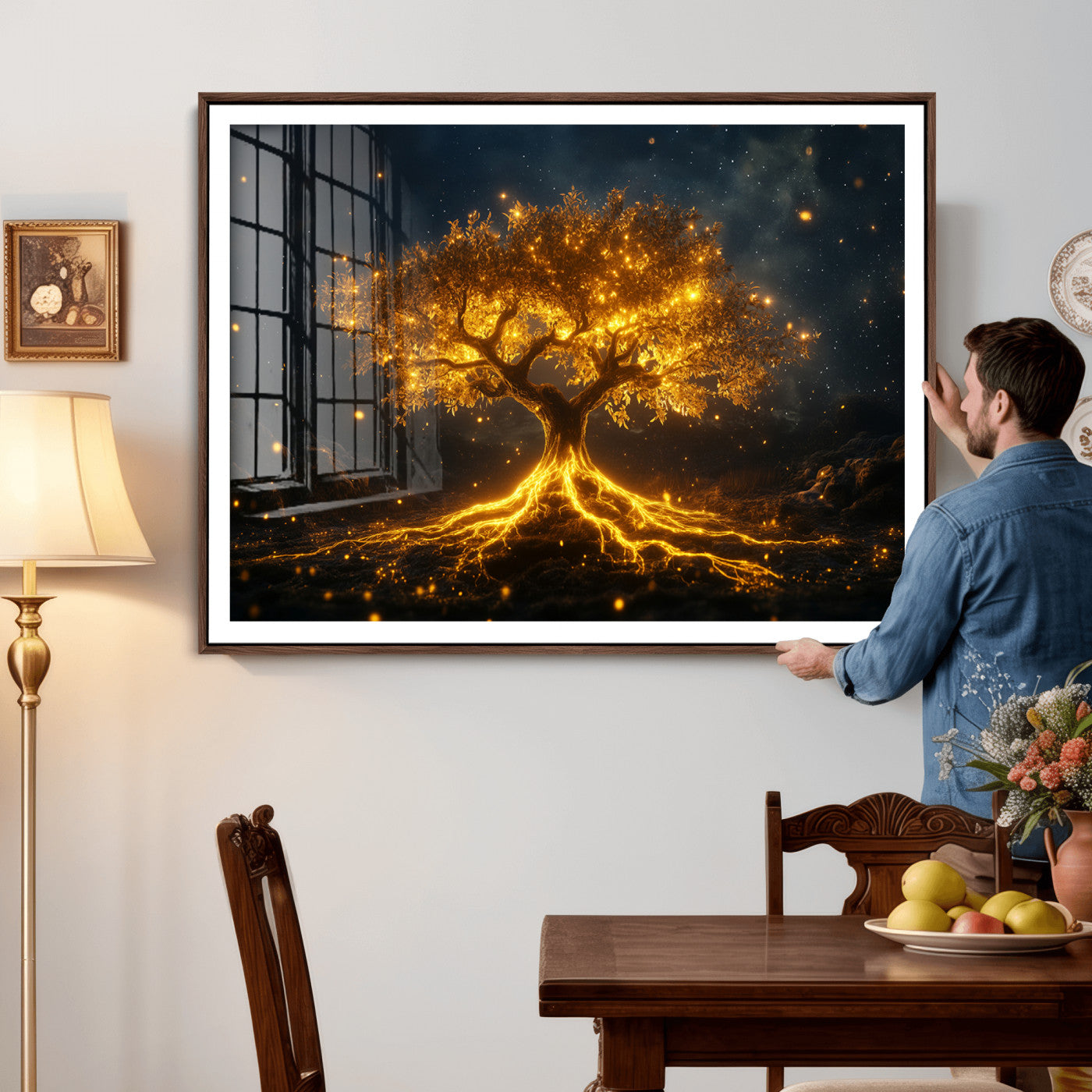 60194-MGV-CV-36X24 - Golden Tree of Life Canvas Wall Art Print - Majestic Tree of Life Print for Living Room and Office Decor