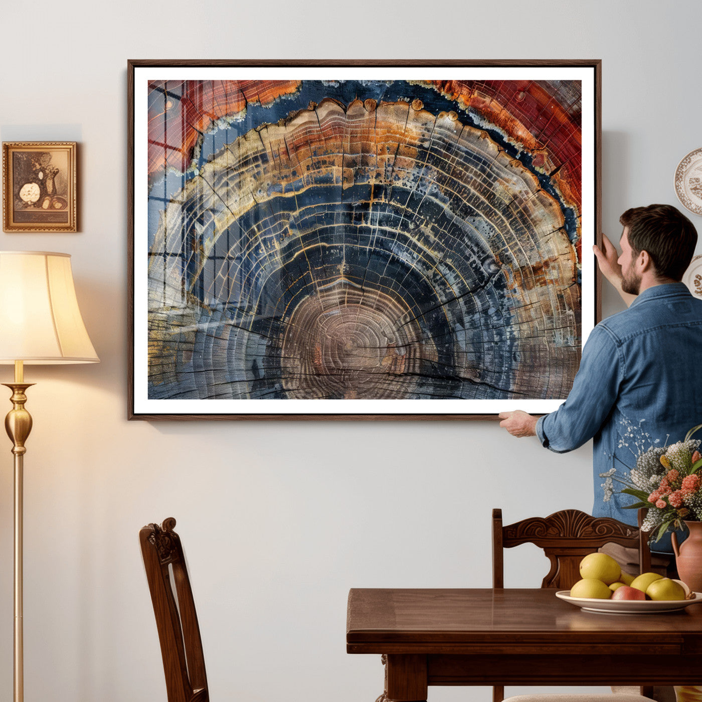 63519-MGV-CV-36X24 - Abstract Tree Ring Wall Art Canvas Print – Colorful Framed Minimalist Nature Tree Rings Home Artwork for Home and Office Decor