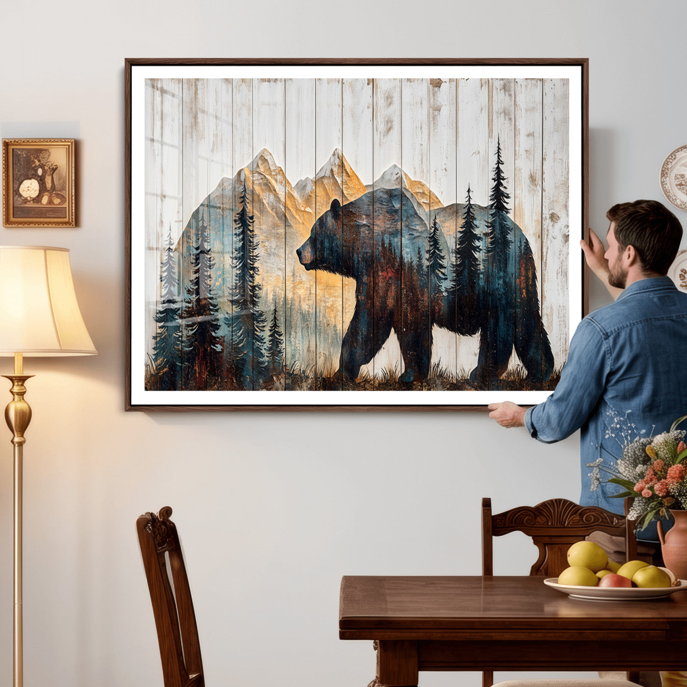 90077-MGV-CV-36X24 - Rustic Bear Wall Art - Grizzly 399 Bear Wall Art - Mountain Wood Canvas Wall Art - Nature Theme