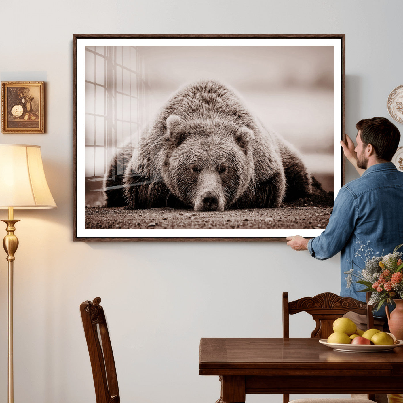 20611-MGV-CV-36X24 - Grizzly Bear Wall Art Print - Bear Canvas Wall Art - Rustic Bear Portrait Canvas Print for Cabin