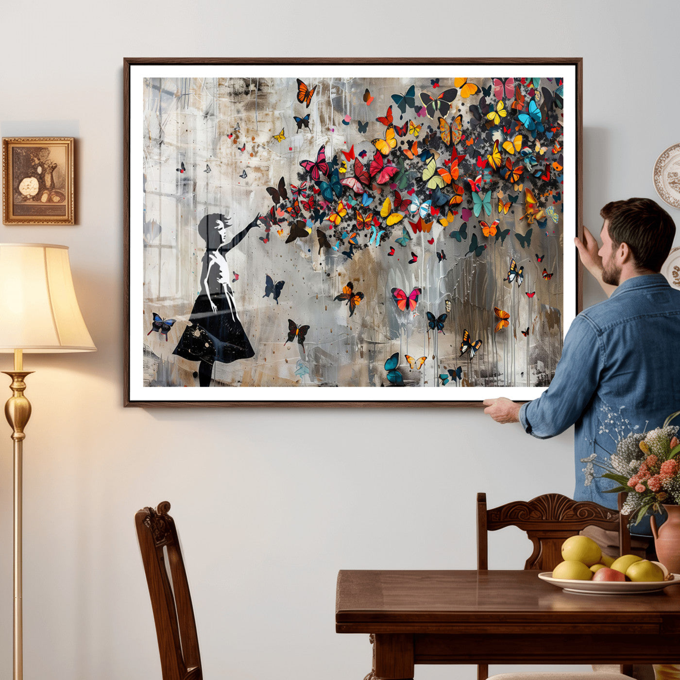 51446-MGV-CV-36X24 - Banksy Butterfly Girl Wall Art | 3-Piece Butterfly Girl Canvas