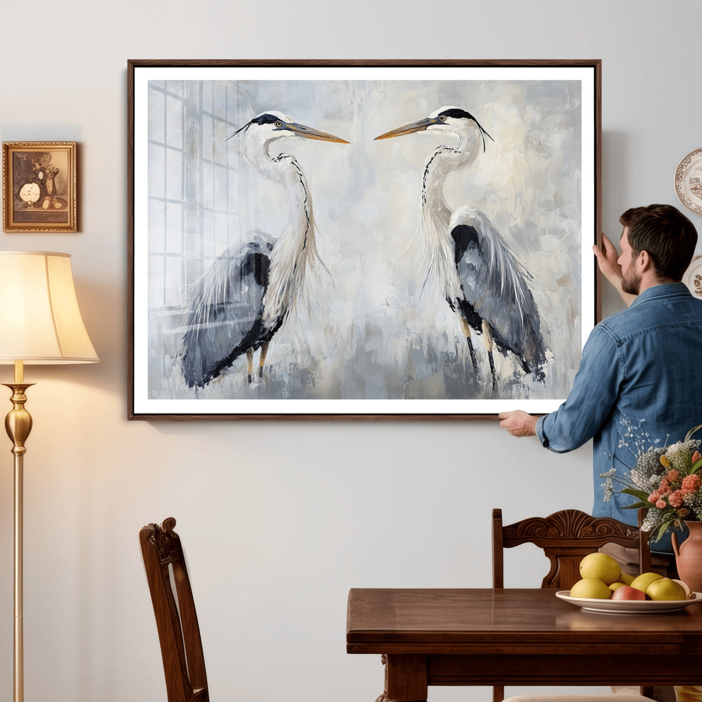 90806932-MGV-CV-36X24 - Heron Wall Art Wall Art Canvas Print, Framed Bird Canvas Decor Art Picture Print, Nature Inspired Perfect Coastal Minimalist Decor Artwork