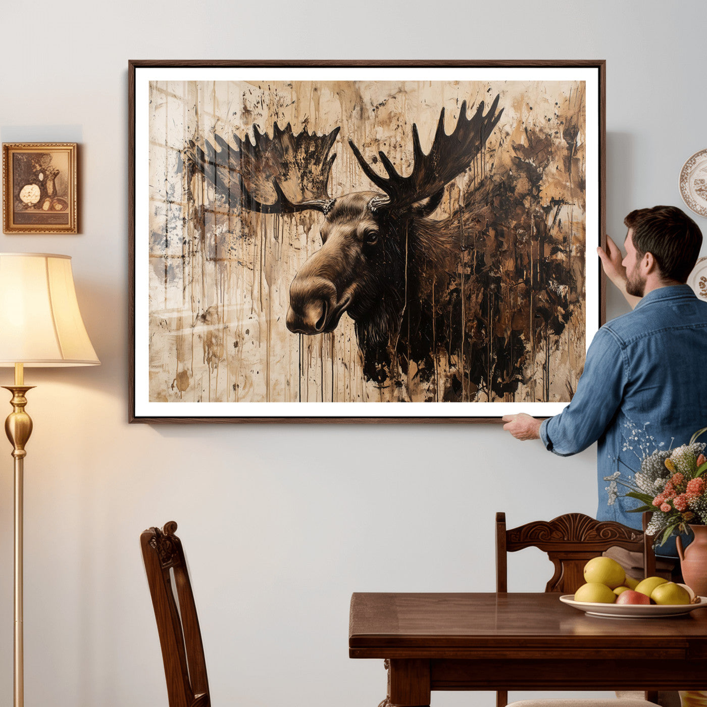83505059-MGV-CV-36X24 - Moose Canvas Wall Art — Rustic Wildlife Painting Print | Cabin Lodge Decor | Large Animal Wall Art | Moose Gift for Him | Man Cave Art