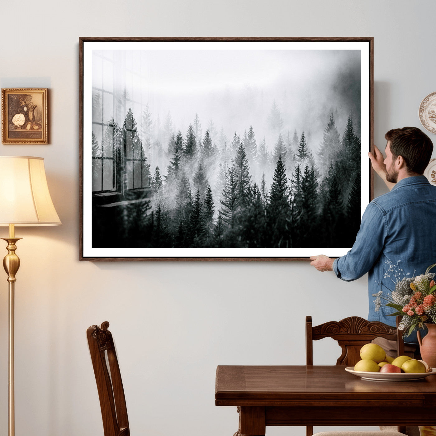87750525-MGV-CV-36X24 - Foggy Forest Wall Art Canvas Print – Mountain Woodland Landscape Photography for Minimal Nature Home Decor