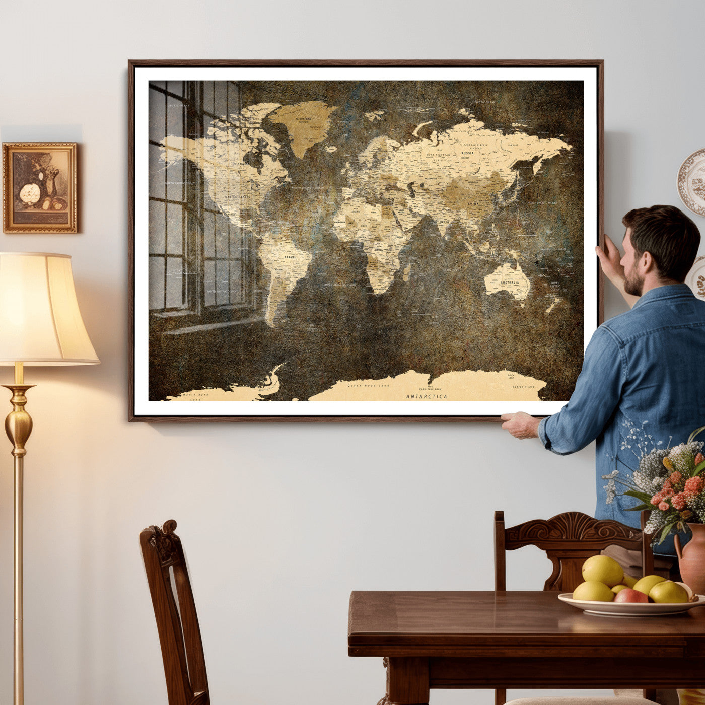 89742472-MGV-CV-36X24 - World Map Wall Art Canvas Print, Modern Decorative Framed Map Artwork Prints for Living Room, Office, Bedroom Wall Decor