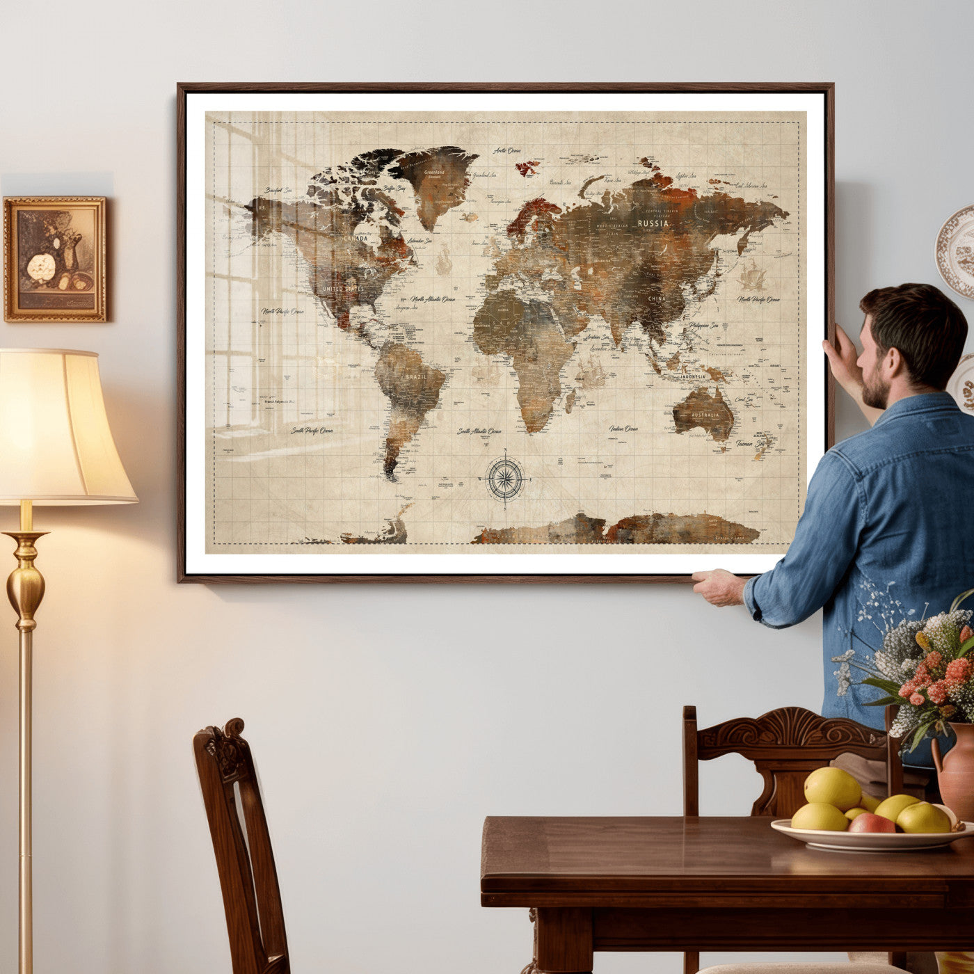 23610090-MGV-CV-36X24 - World Map Wall Art Canvas Print, Modern Decorative Framed Map Artwork Prints for Living Room, Office, Bedroom Wall Decor