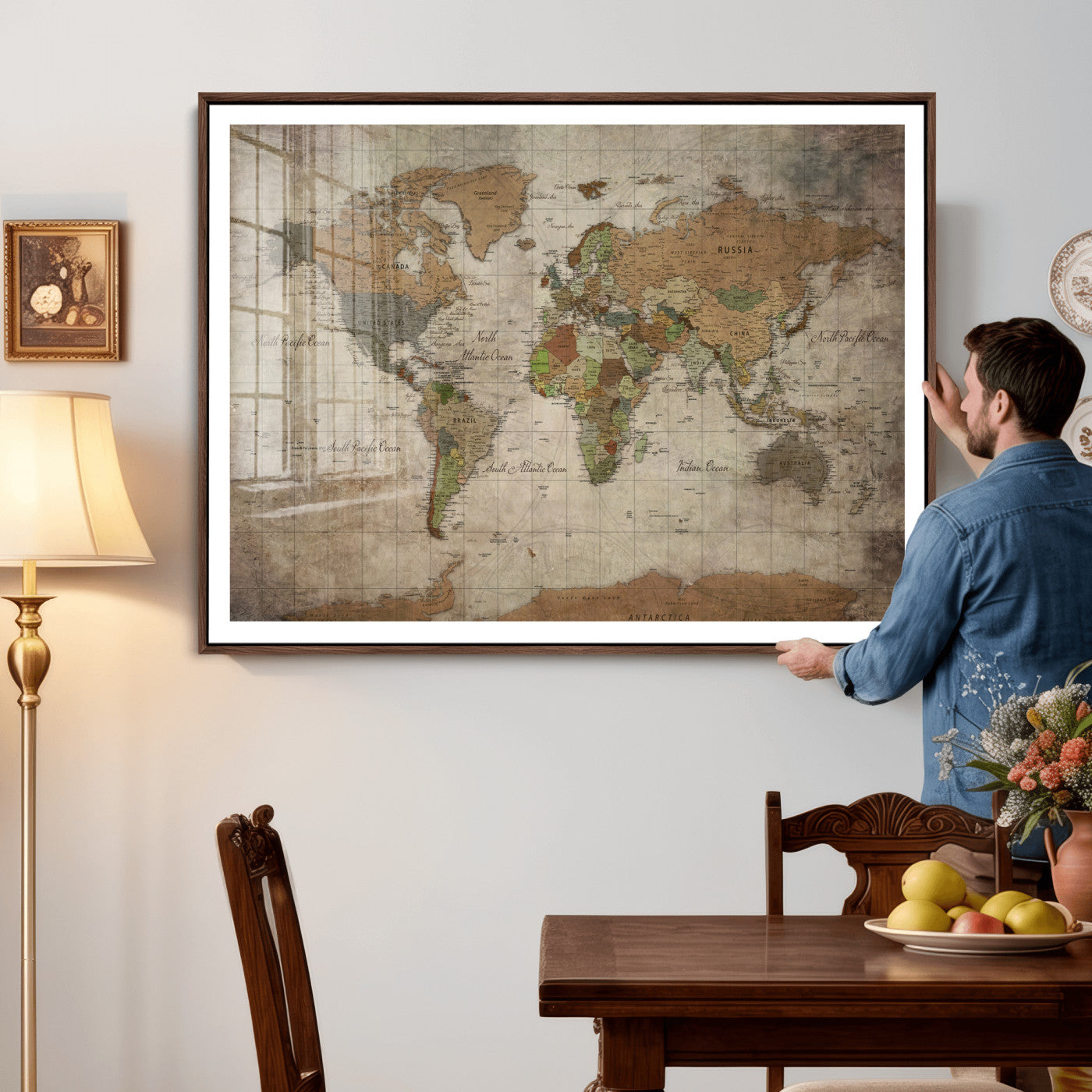 20356264-MGV-CV-36X24 - World Map Wall Art Canvas Print, Modern Decorative Framed Map Artwork Prints for Living Room, Office, Bedroom Wall Decor
