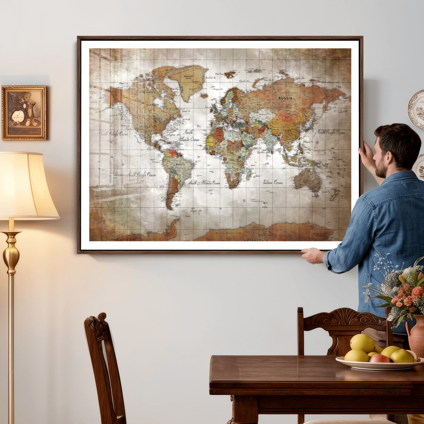 51643807-MGV-CV-36X24 - World Map Wall Art Canvas Print, Modern Decorative Framed Map Artwork Prints for Living Room, Office, Bedroom Wall Decor