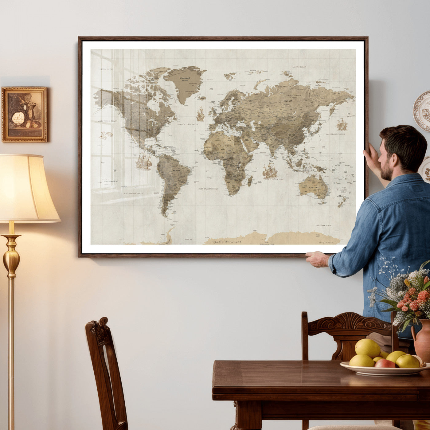 28283260-MGV-CV-36X24 - World Map Wall Art Canvas Print, Modern Decorative Framed Map Artwork Prints for Living Room, Office, Bedroom Wall Decor