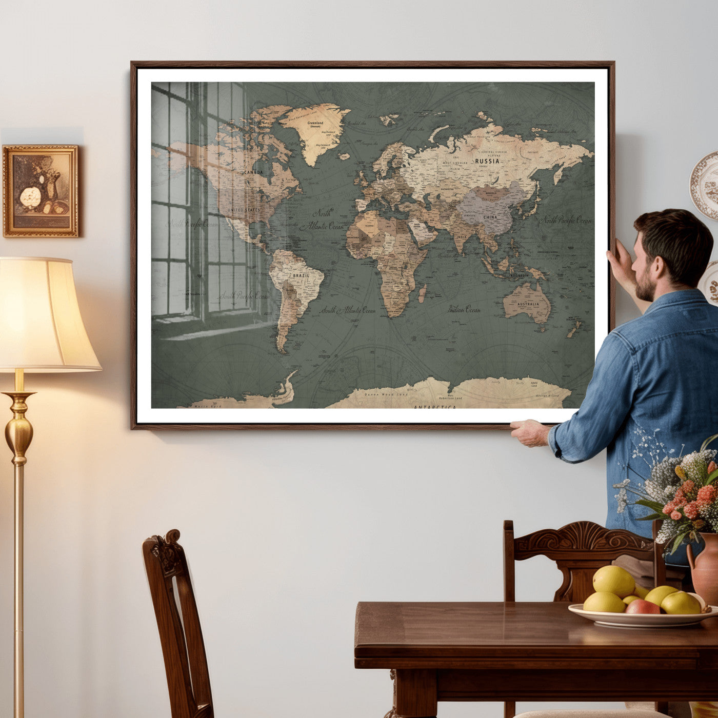 84619399-MGV-CV-36X24 - World Map Wall Art Canvas Print, Modern Decorative Framed Map Artwork Prints for Living Room, Office, Bedroom Wall Decor