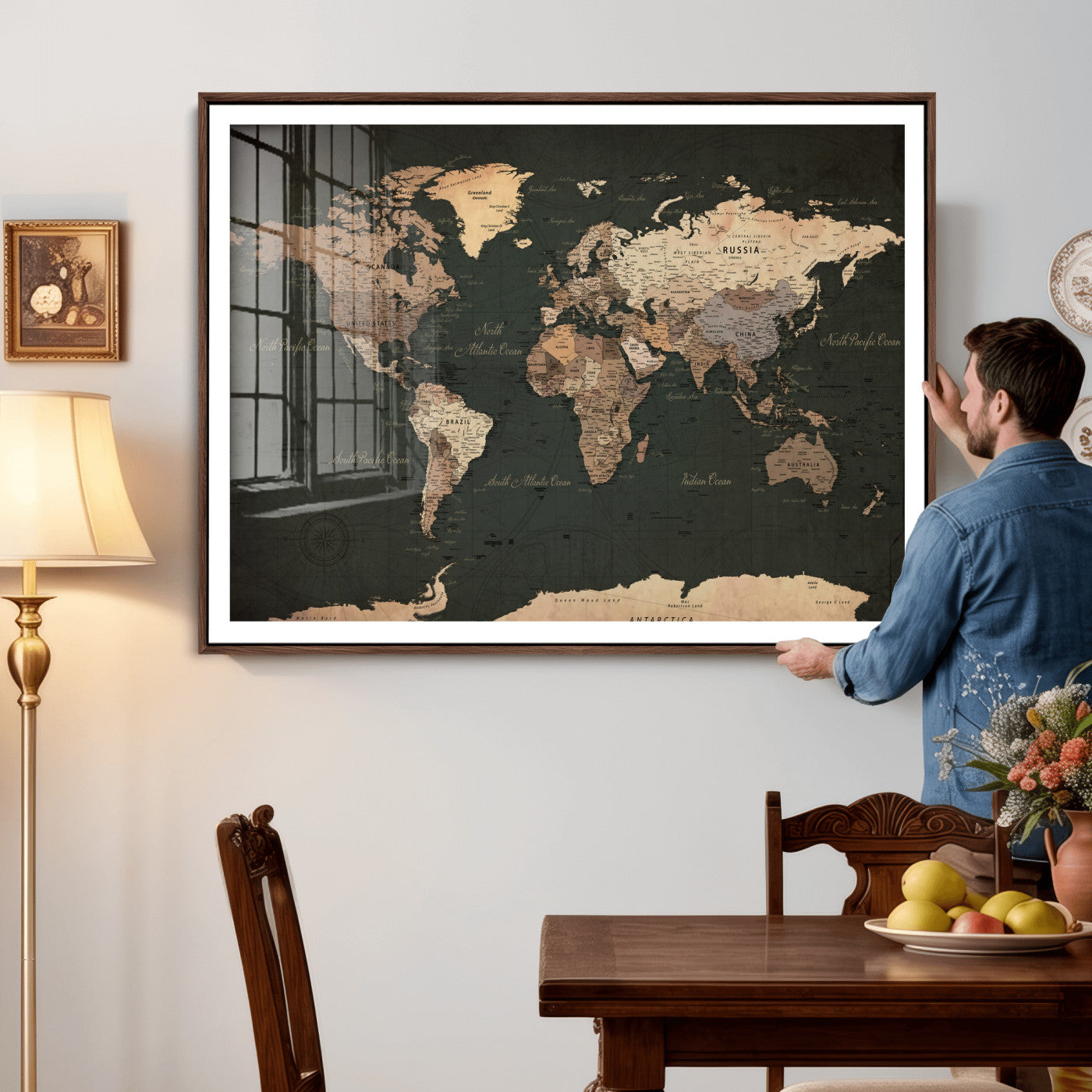 62059333-MGV-CV-36X24 - World Map Wall Art Canvas Print, Modern Decorative Framed Map Artwork Prints for Living Room, Office, Bedroom Wall Decor