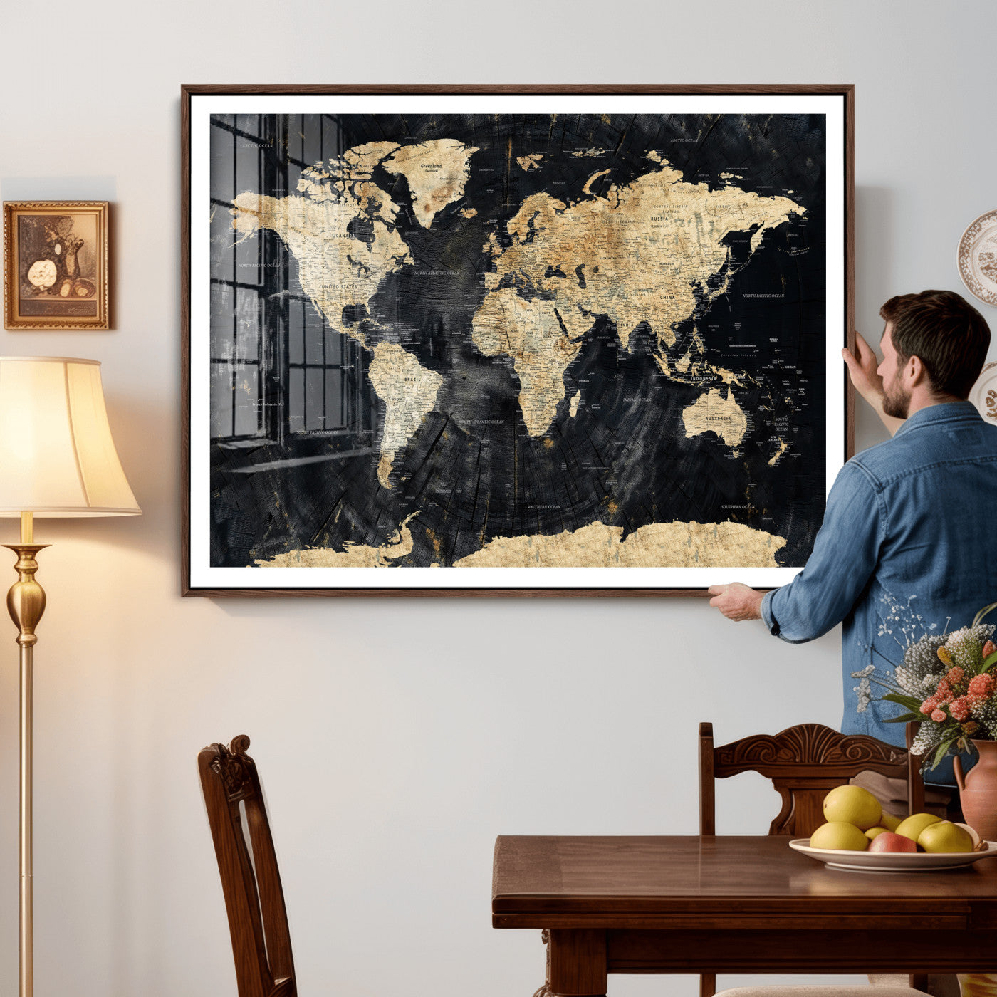 45535041-MGV-CV-36X24 - World Map Wall Art Canvas Print, Modern Decorative Framed Map Artwork Prints for Living Room, Office, Bedroom Wall Decor