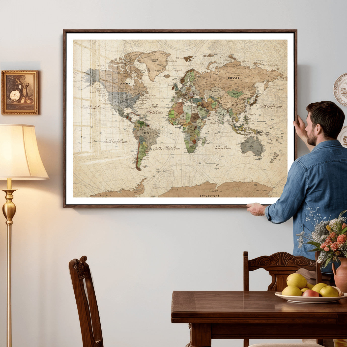 36735609-MGV-CV-36X24 - World Map Wall Art Canvas Print, Modern Decorative Framed Map Artwork Prints for Living Room, Office, Bedroom Wall Decor