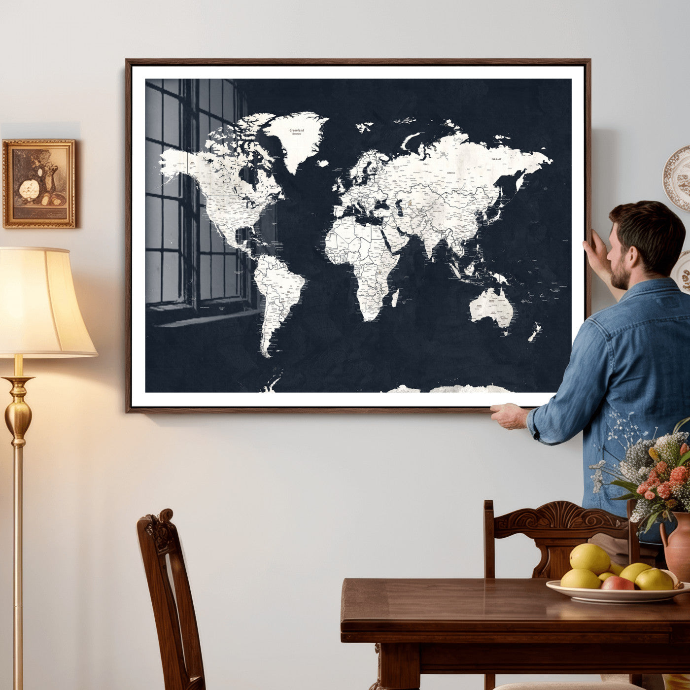 11963807-MGV-CV-36X24 - World Map Wall Art Canvas Print, Modern Decorative Framed Map Artwork Prints for Living Room, Office, Bedroom Wall Decor