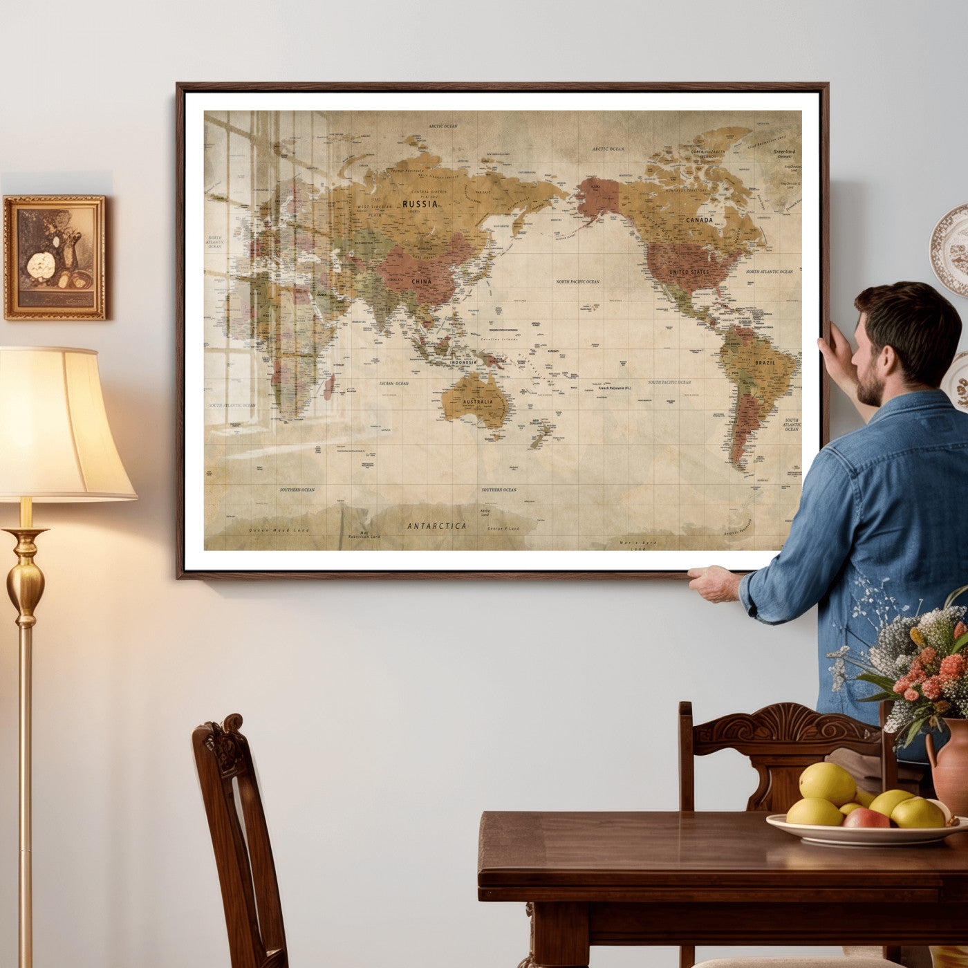 83478963-MGV-CV-36X24 - World Map Wall Art Canvas Print, Modern Decorative Framed Map Artwork Prints for Living Room, Office, Bedroom Wall Decor