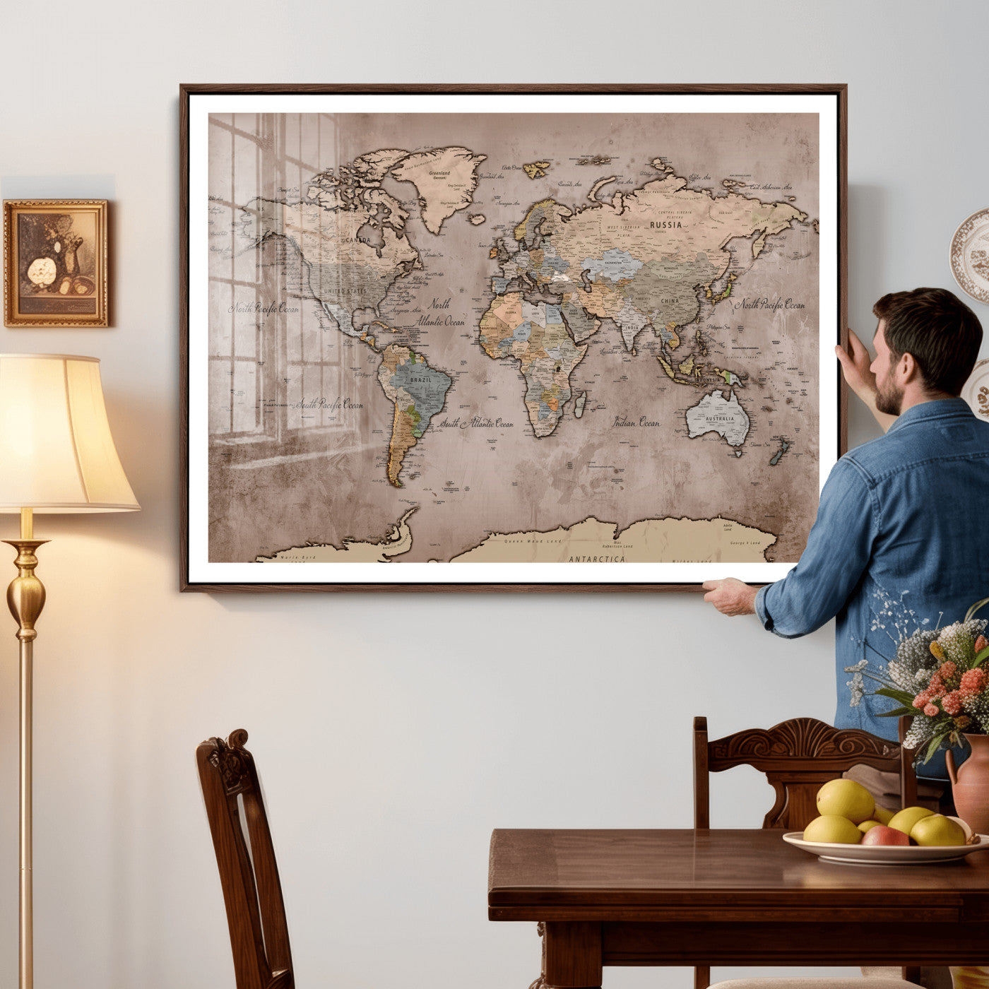 91471273-MGV-CV-36X24 - World Map Wall Art Canvas Print, Modern Decorative Framed Map Artwork Prints for Living Room, Office, Bedroom Wall Decor