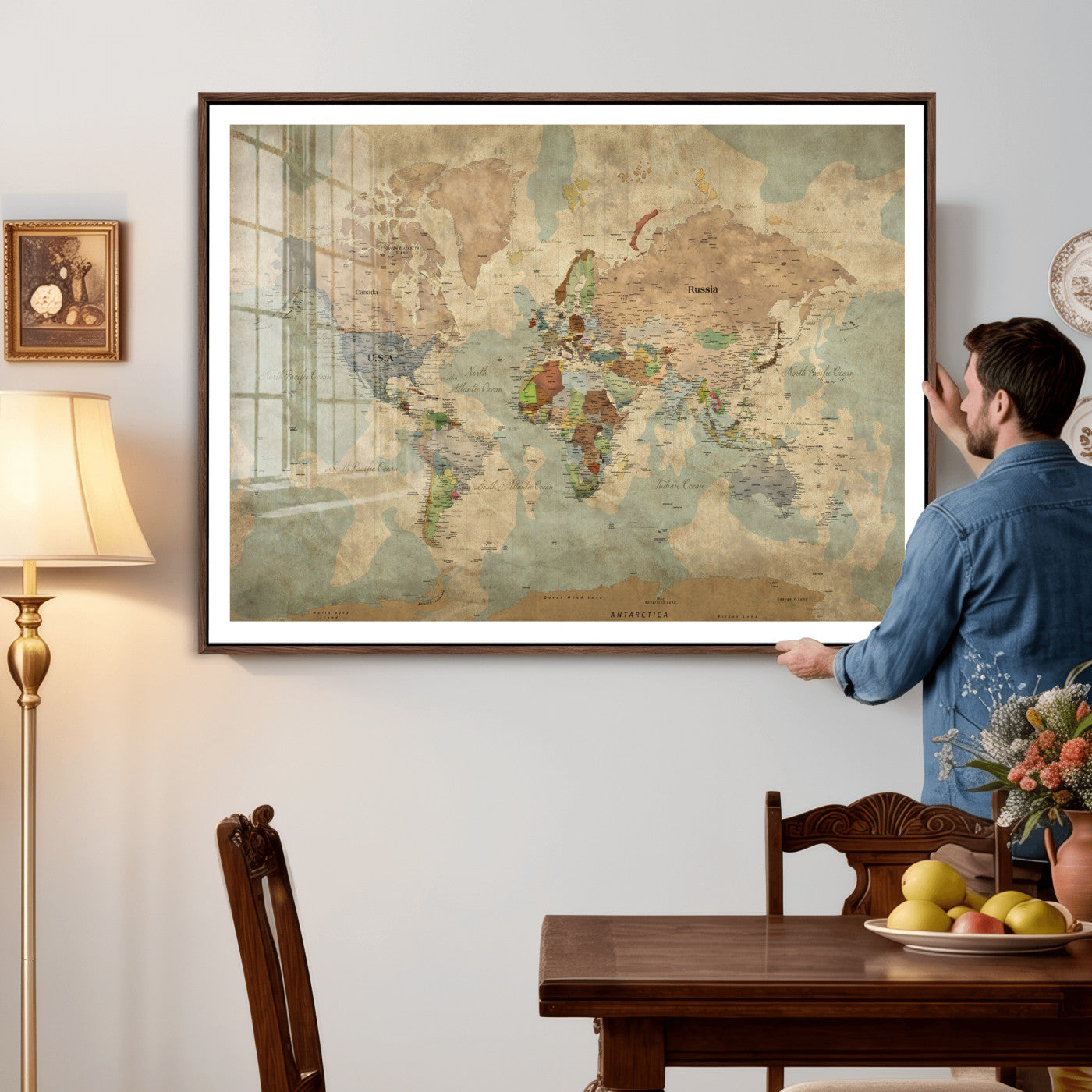 31492148-MGV-CV-36X24 - World Map Wall Art Canvas Print, Modern Decorative Framed Map Artwork Prints for Living Room, Office, Bedroom Wall Decor