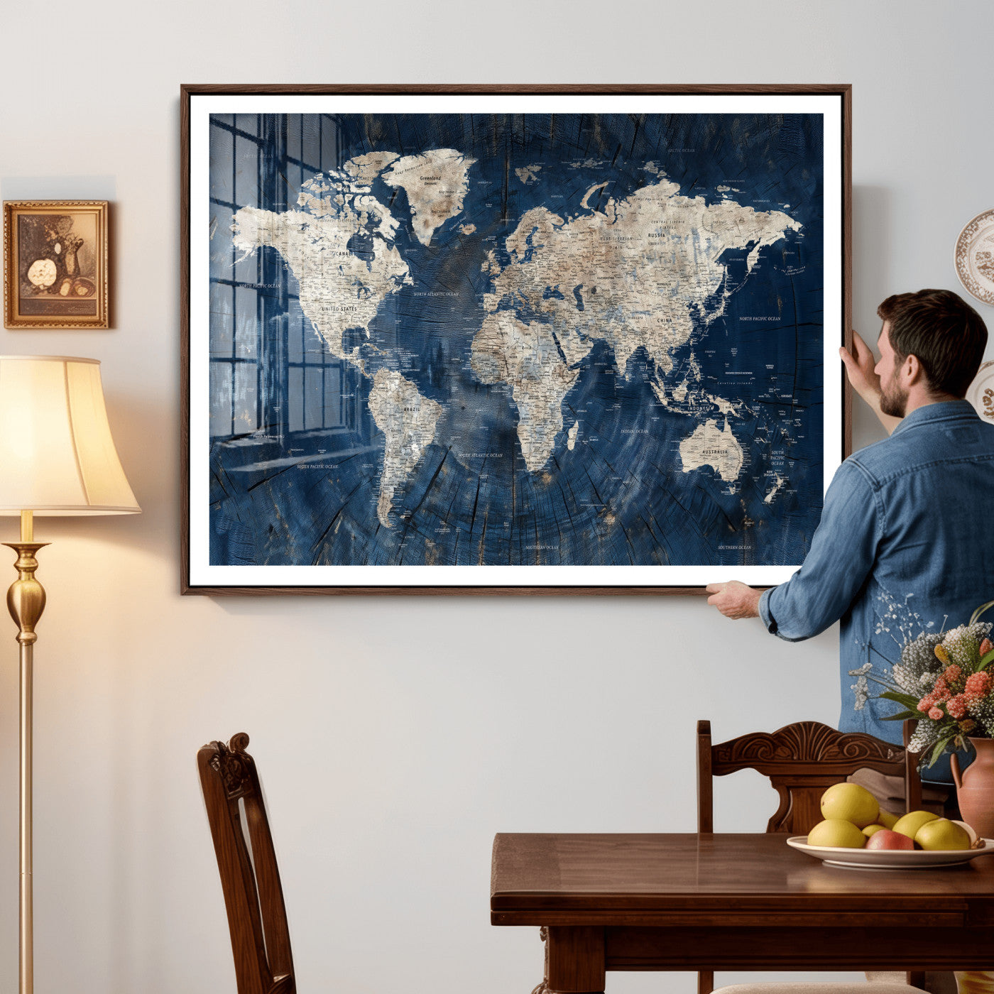 56126010-MGV-CV-36X24 - World Map Wall Art Canvas Print, Modern Decorative Framed Map Artwork Prints for Living Room, Office, Bedroom Wall Decor