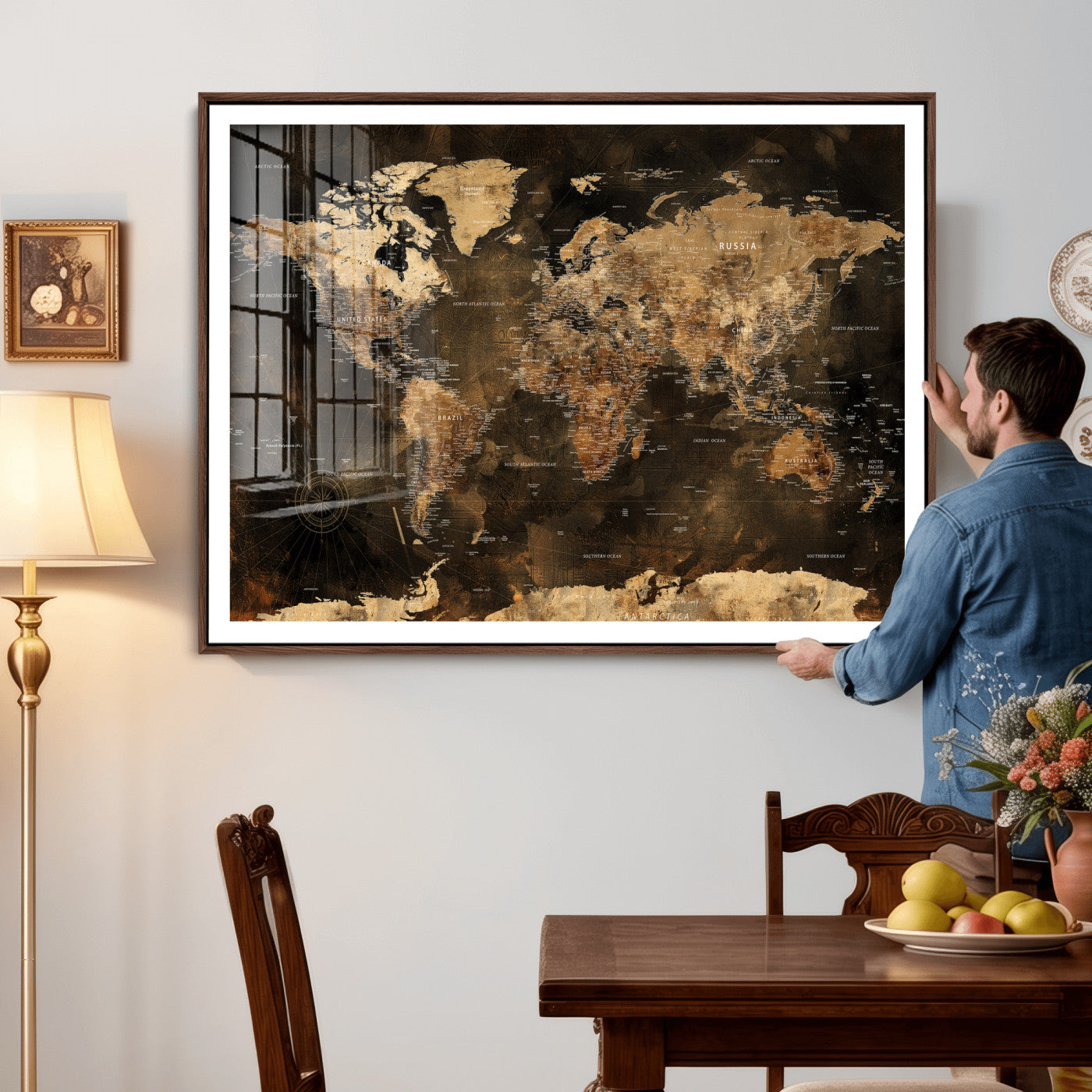 97742922-MGV-CV-36X24 - World Map Wall Art Canvas Print, Modern Decorative Framed Map Artwork Prints for Living Room, Office, Bedroom Wall Decor