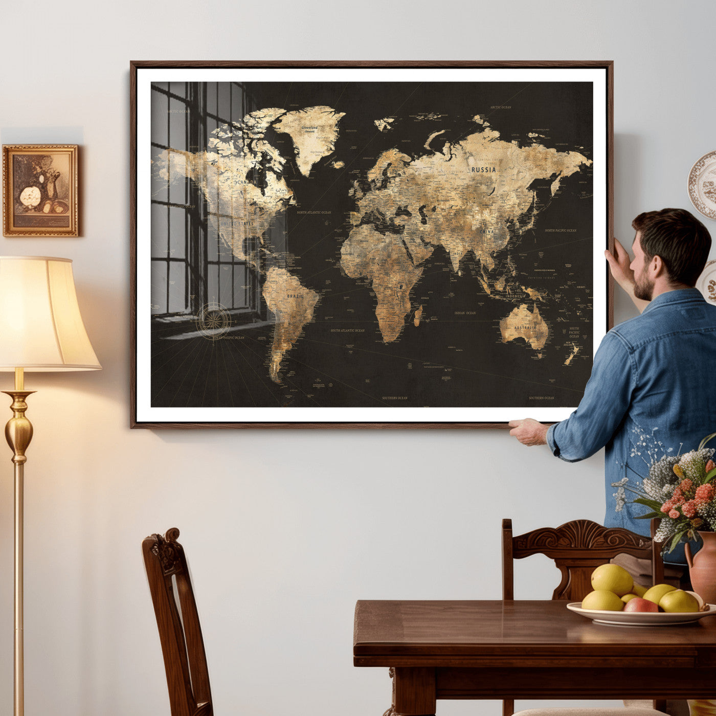70985630-MGV-CV-36X24 - World Map Wall Art Canvas Print, Modern Decorative Framed Map Artwork Prints for Living Room, Office, Bedroom Wall Decor