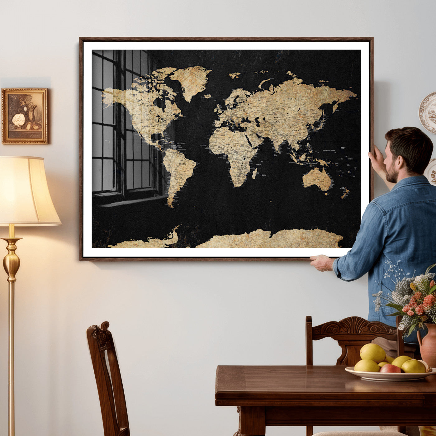 71518849-MGV-CV-36X24 - World Map Wall Art Canvas Print, Modern Decorative Framed Map Artwork Prints for Living Room, Office, Bedroom Wall Decor