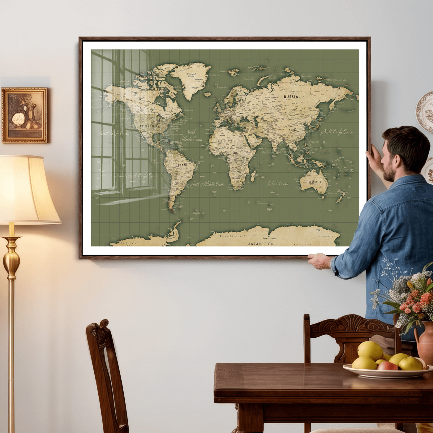 13750241-MGV-CV-36X24 - World Map Wall Art Canvas Print, Modern Decorative Framed Map Artwork Prints for Living Room, Office, Bedroom Wall Decor