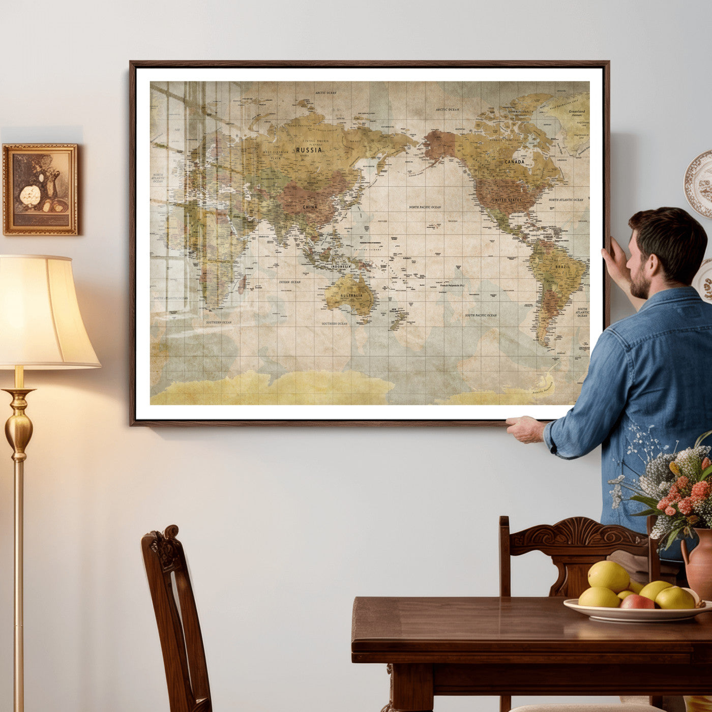 22305205-MGV-CV-36X24 - World Map Wall Art Canvas Print, Modern Decorative Framed Map Artwork Prints for Living Room, Office, Bedroom Wall Decor