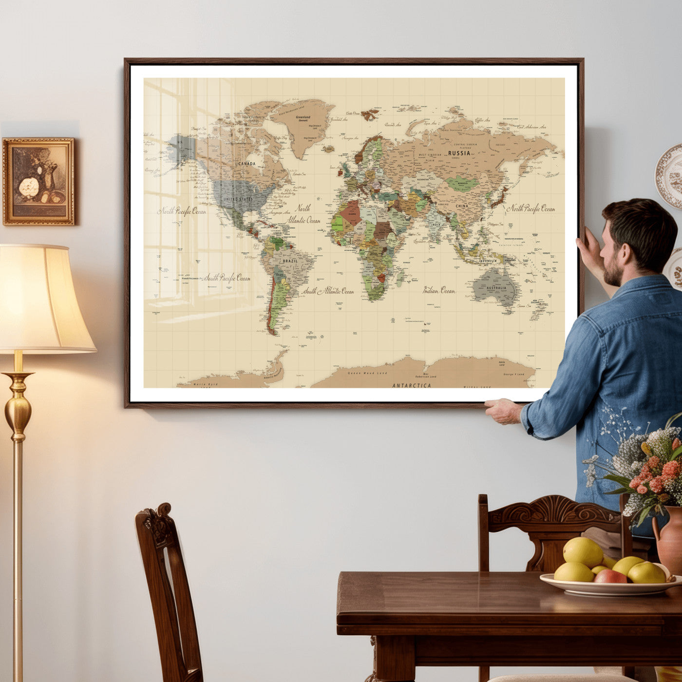 31407854-MGV-CV-36X24 - World Map Wall Art Canvas Print, Modern Decorative Framed Map Artwork Prints for Living Room, Office, Bedroom Wall Decor