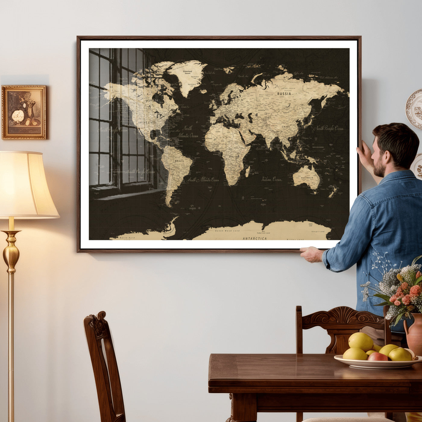 89024244-MGV-CV-36X24 - World Map Wall Art Canvas Print, Modern Decorative Framed Map Artwork Prints for Living Room, Office, Bedroom Wall Decor