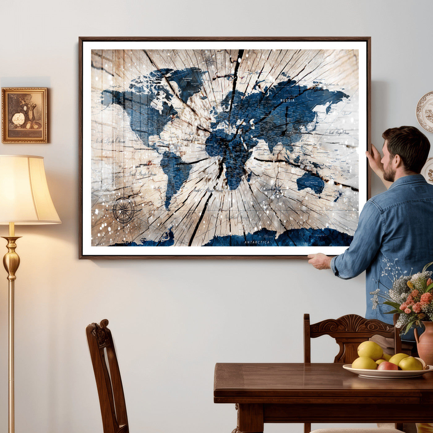 19478704-MGV-CV-36X24 - World Map Wall Art Canvas Print, Modern Decorative Framed Map Artwork Prints for Living Room, Office, Bedroom Wall Decor