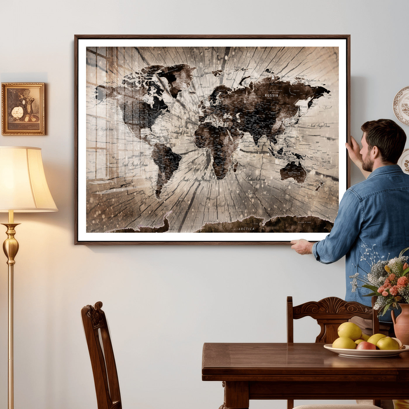 94623295-MGV-CV-36X24 - World Map Wall Art Canvas Print, Modern Decorative Framed Map Artwork Prints for Living Room, Office, Bedroom Wall Decor