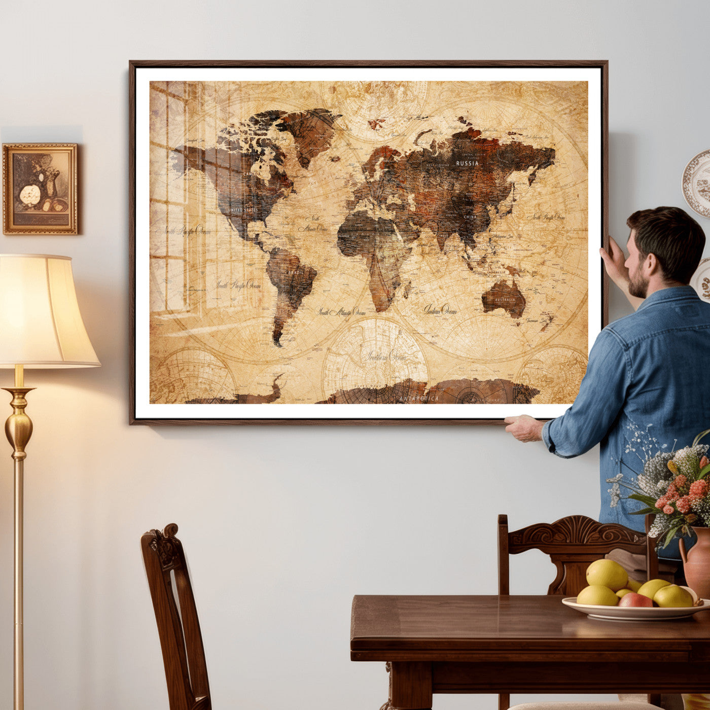40760475-MGV-CV-36X24 - World Map Wall Art Canvas Print, Modern Decorative Framed Map Artwork Prints for Living Room, Office, Bedroom Wall Decor
