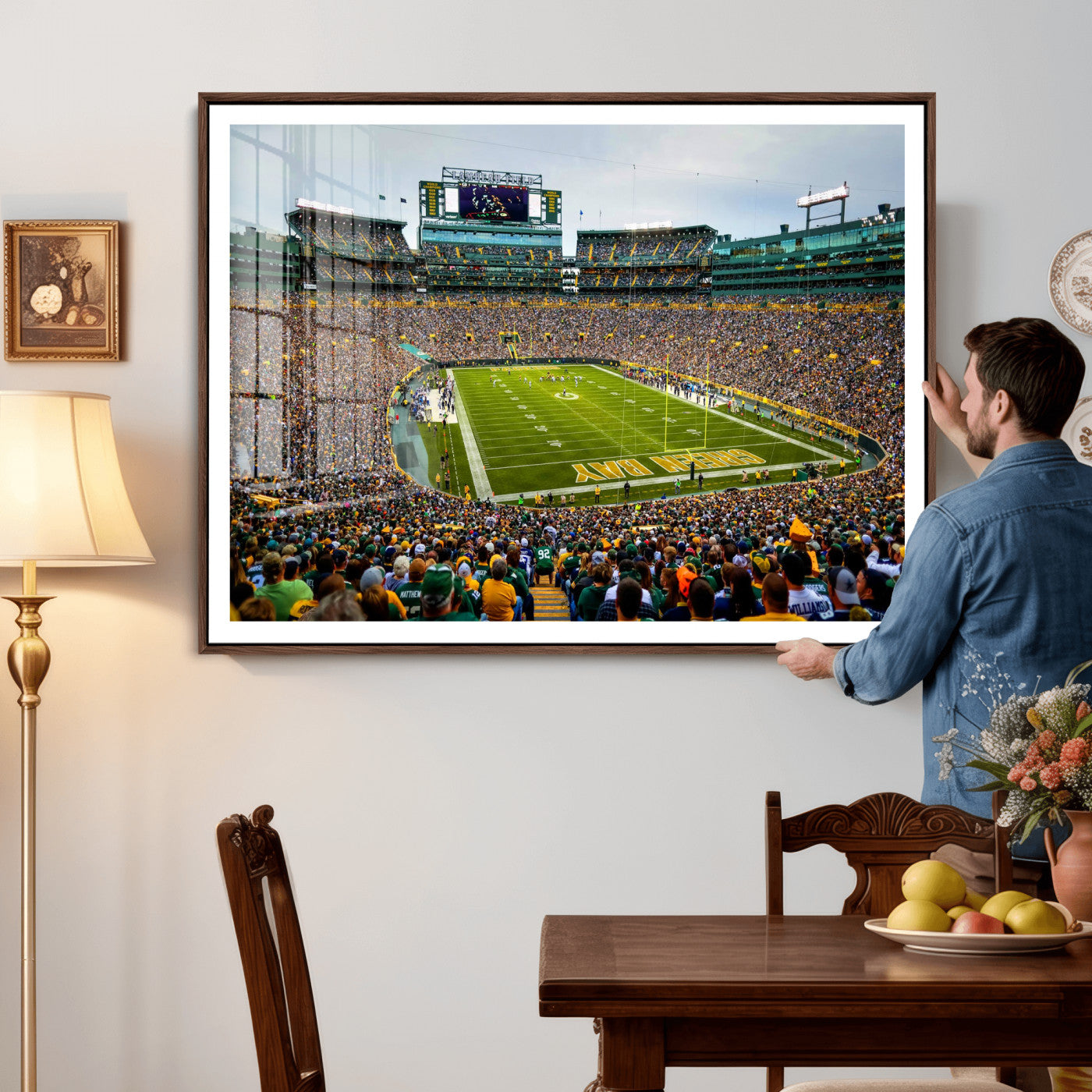 56521752-MGV-CV-36X24 - Green Bay Packers Stadium Wall Art Canvas Print, Lambeau Field Football Stadium Artwork, Framed Wall Art Ready to Hang
