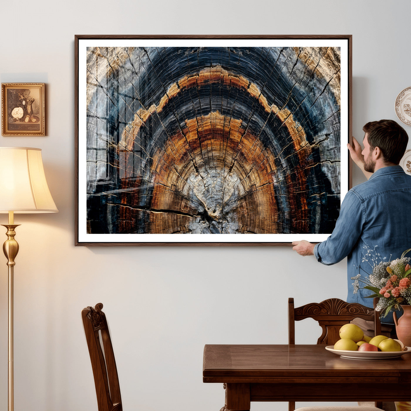 92693966A-MGV-CV-36X24 - Abstract Wood Grain Canvas Print, Tree Ring Pattern Wall Art, Framed Canvas Ready to Hang