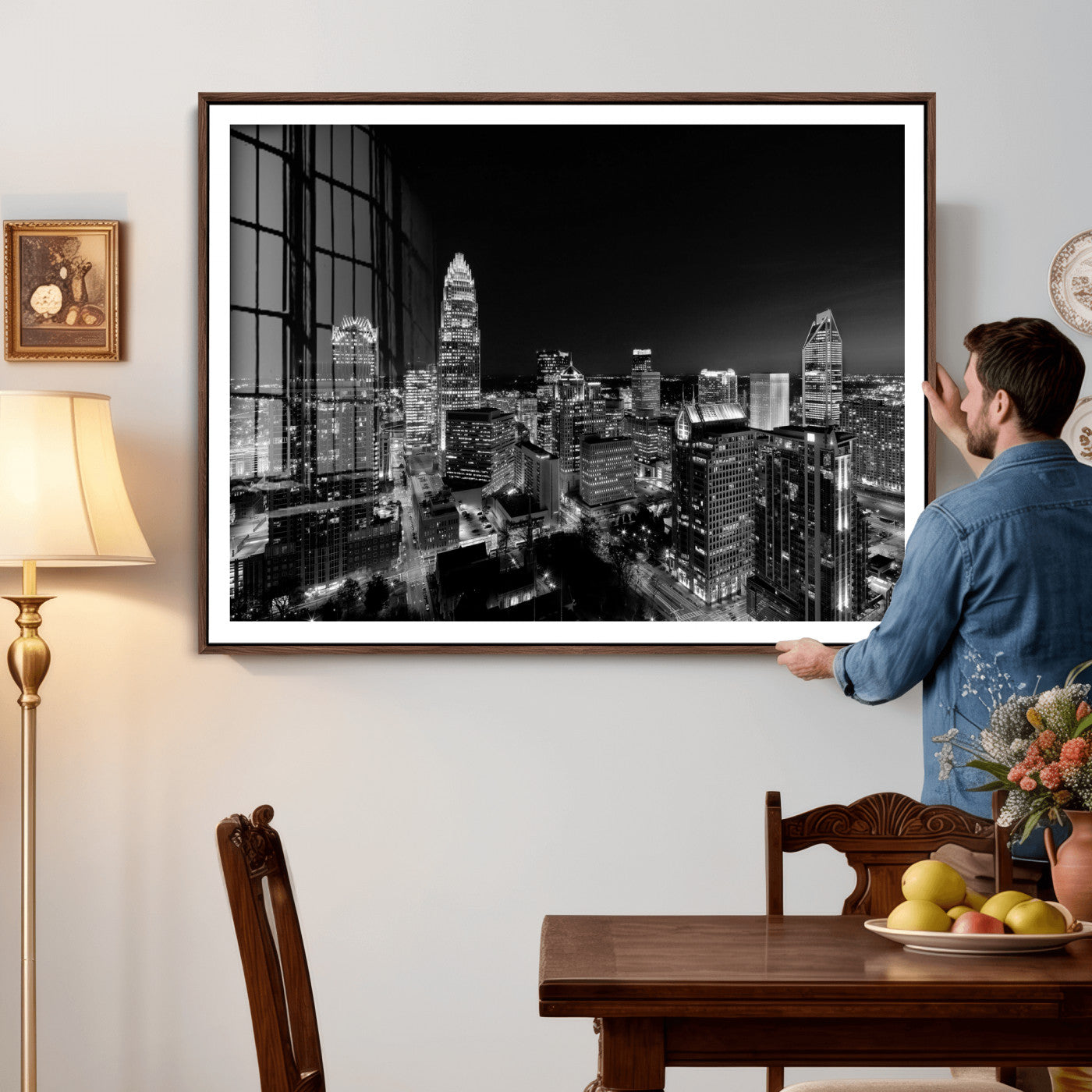 68329345-MGV-CV-36X24 - Atlanta Skyline Wall Art Canvas Print, Atlanta Downtown Night Cityscape Print for Modern Urban Wall Decor