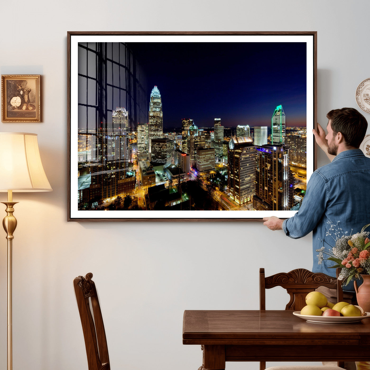 47163738-MGV-CV-36X24 - Atlanta Skyline Wall Art Canvas Print, Atlanta Downtown Night Cityscape Print for Modern Urban Wall Decor