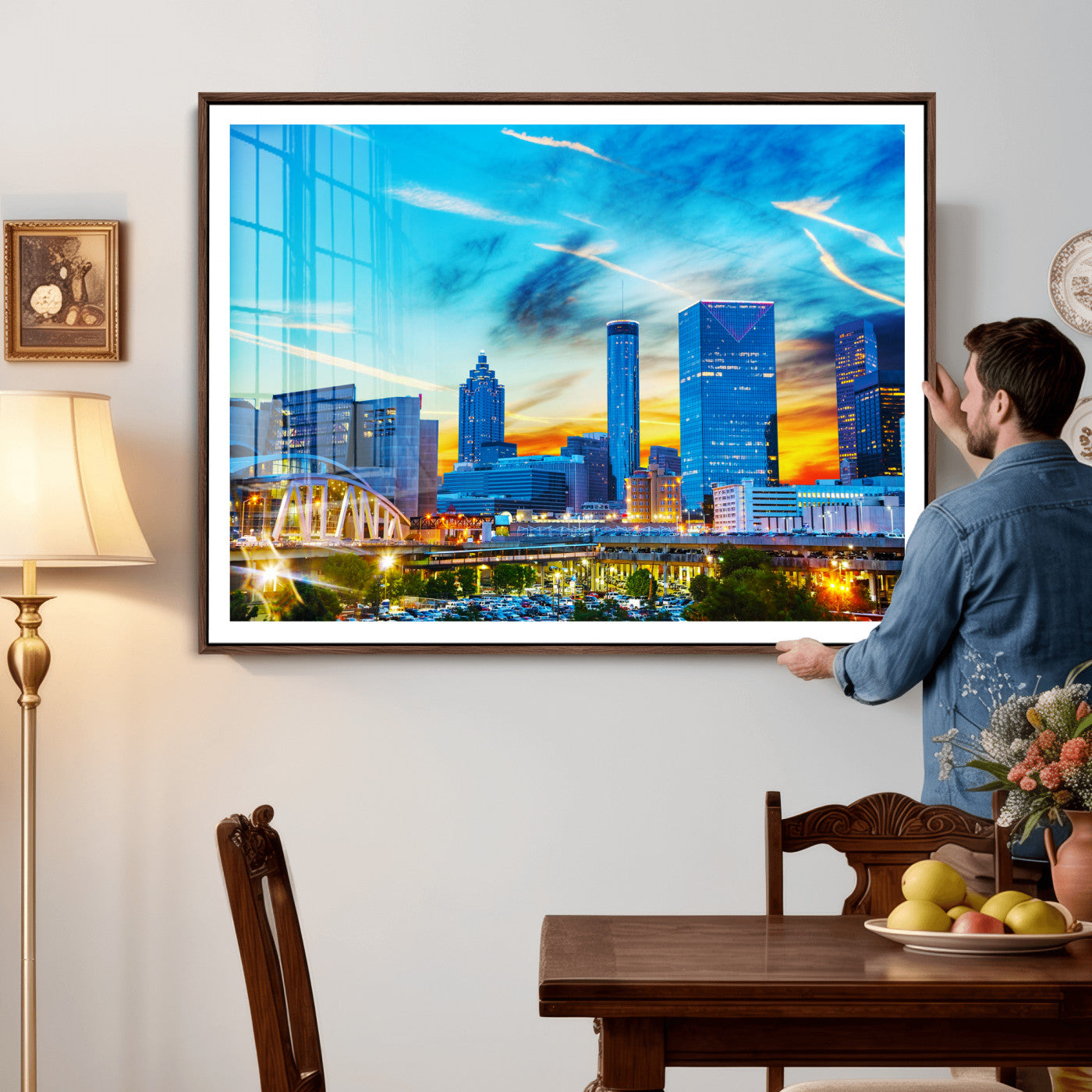 23097797-MGV-CV-36X24 - Atlanta Skyline Wall Art Canvas Print, Atlanta Downtown Night Cityscape Print for Modern Urban Wall Decor