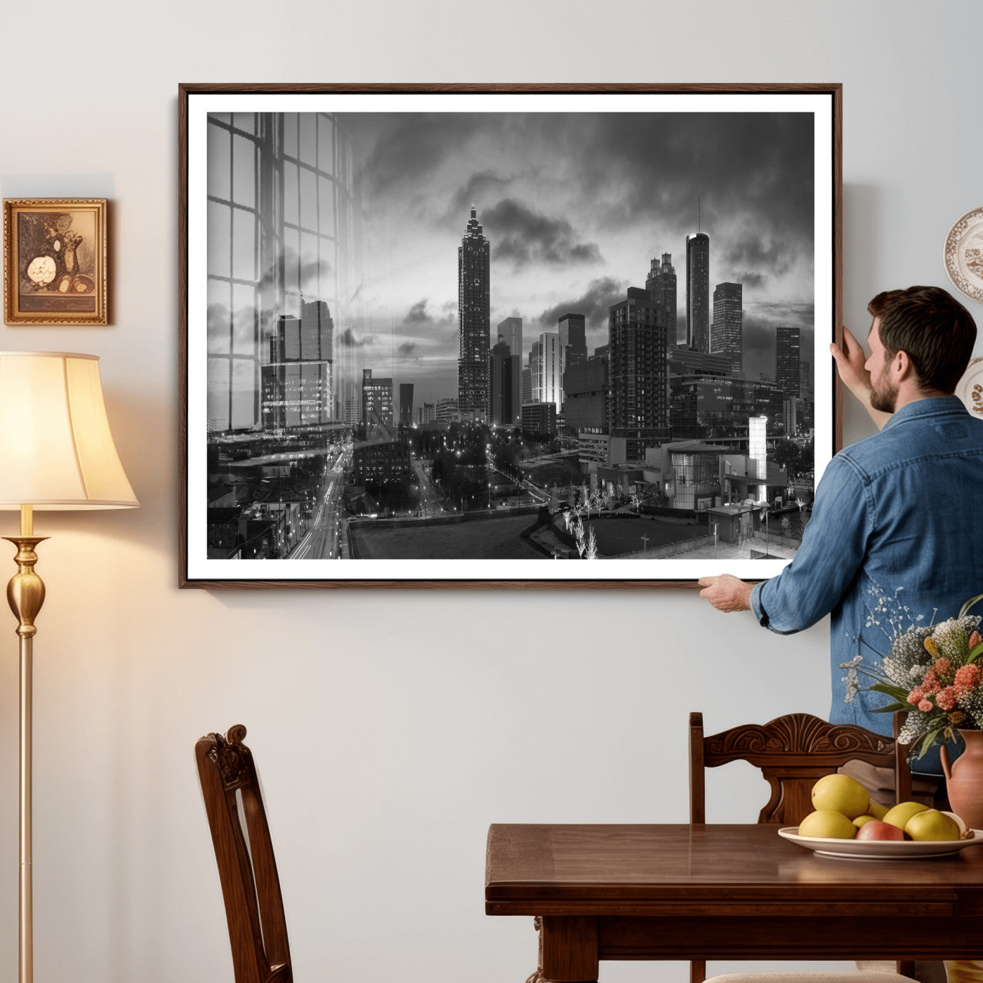 91959506-MGV-CV-36X24 - Atlanta Skyline Wall Art Canvas Print, Atlanta Downtown Night Cityscape Print for Modern Urban Wall Decor