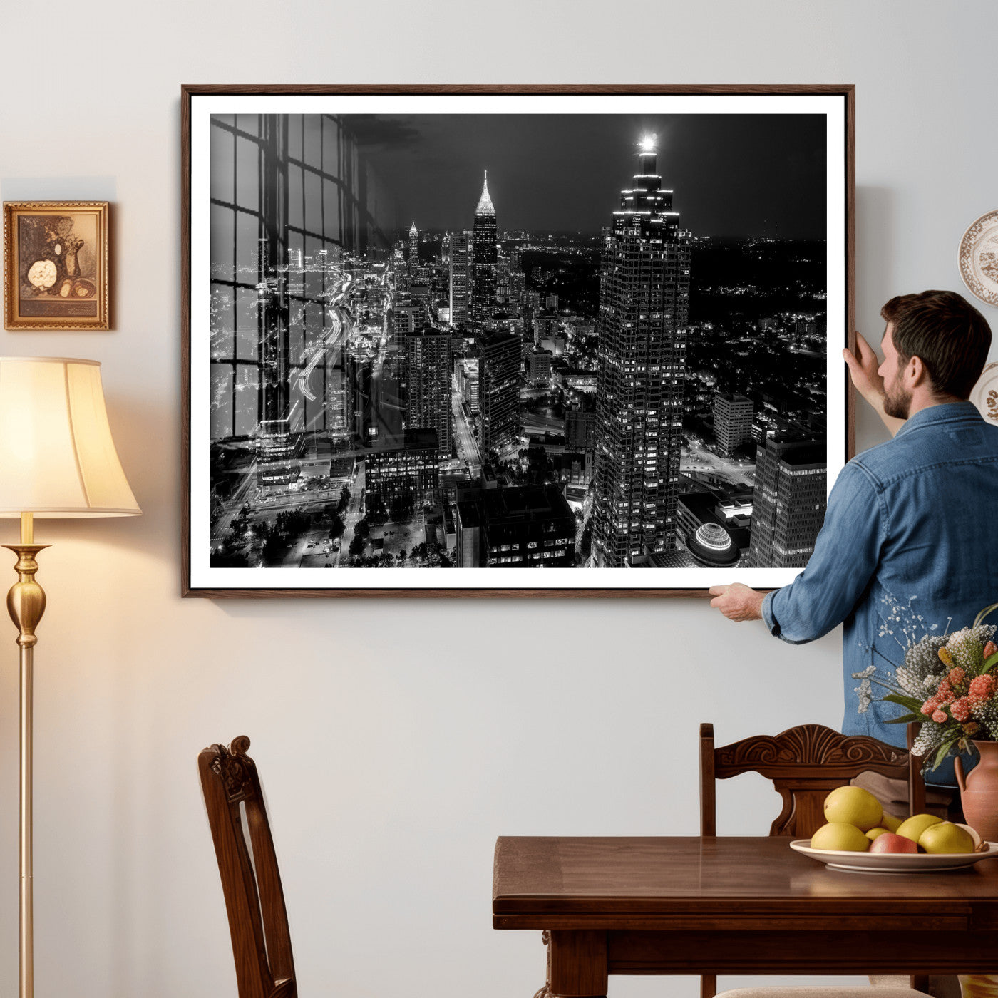 56773510-MGV-CV-36X24 - Atlanta Skyline Wall Art Canvas Print, Atlanta Downtown Night Cityscape Print for Modern Urban Wall Decor
